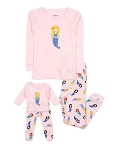 leveret mermaid matching doll & girl 2 piece pajama set 100% cotton 6 years