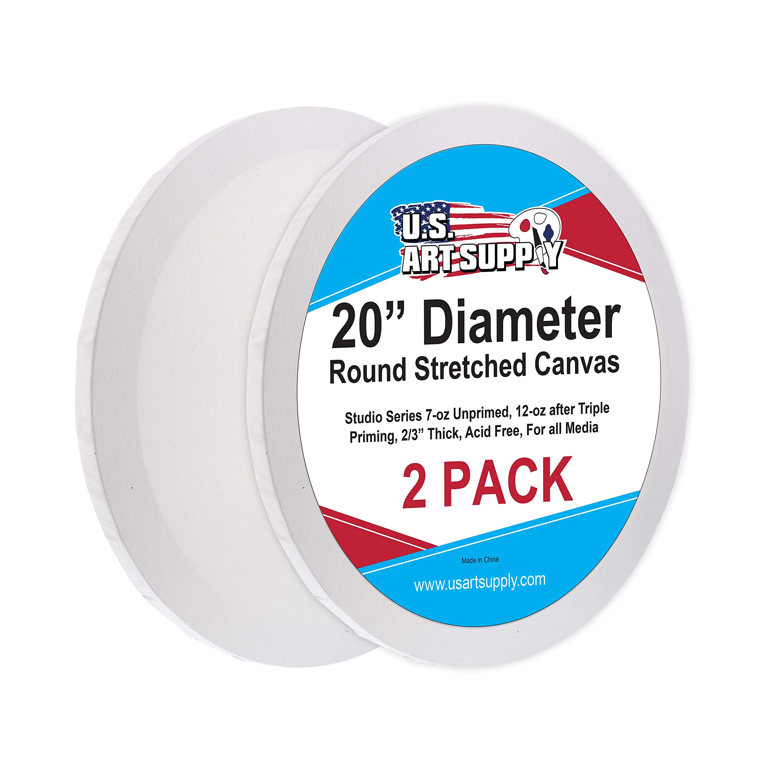 U.S. Art Supply 20 Inch Diameter Round 12 Ounce Primed Gesso Professional Quality Acid-Free Stretched Canvas (Pack of 2)