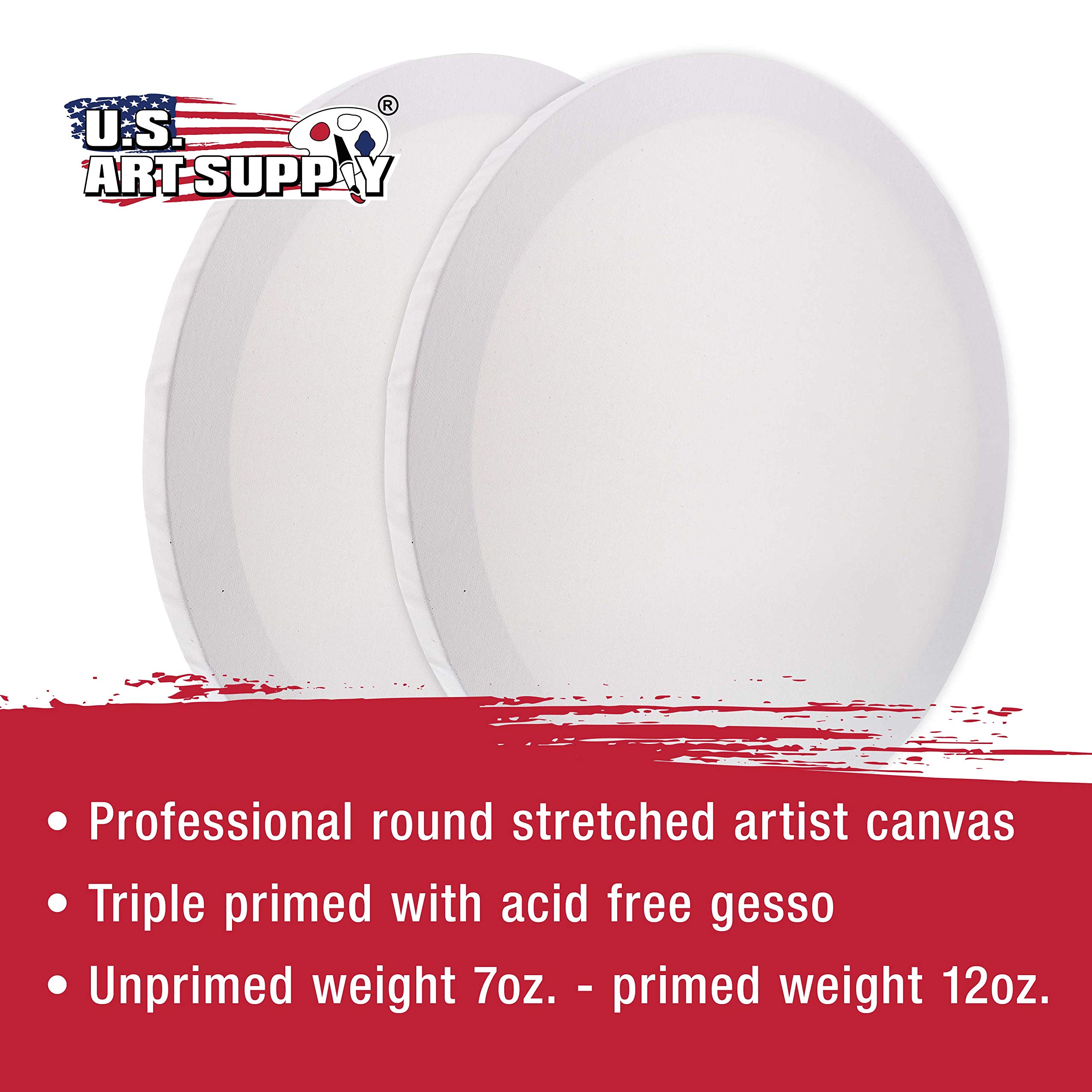 U.S. Art Supply 20 Inch Diameter Round 12 Ounce Primed Gesso Professional Quality Acid-Free Stretched Canvas (Pack of 2)