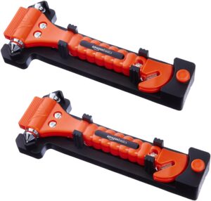 amazon basics emergency seat belt cutter and window hammer tool, car accessories, 2 pack, sw-835