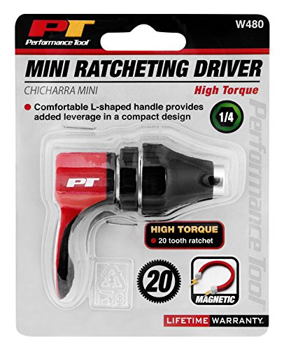 Performance Tool W480 Red, Black High Torque Mini Ratchet Driver, 1 Pack