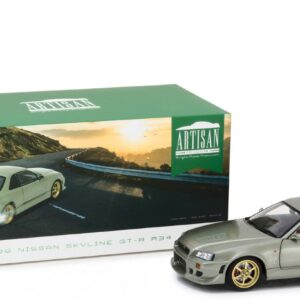 NEW 1:18 GREENLIGHT ARTISAN COLLECTION - GREEN 1999 NISSAN SKYLINE GT-R (R34) Diecast Model Car By Greenlight