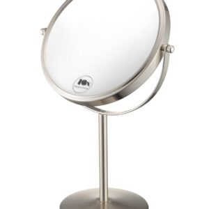 ALHAKIN Magnifying Makeup Mirror, 8-Inch Double Sided Vanity Tabletop Mirror with 10X Magnification, Nickel Finished