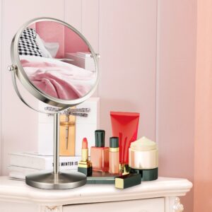 ALHAKIN Magnifying Makeup Mirror, 8-Inch Double Sided Vanity Tabletop Mirror with 10X Magnification, Nickel Finished