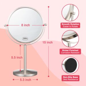 ALHAKIN Magnifying Makeup Mirror, 8-Inch Double Sided Vanity Tabletop Mirror with 10X Magnification, Nickel Finished