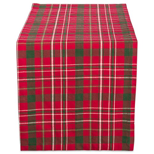 DII Holiday Dining Table Linen Collection Tartan Holly Plaid, Christmas Table Runner, 14x72, Red & Green