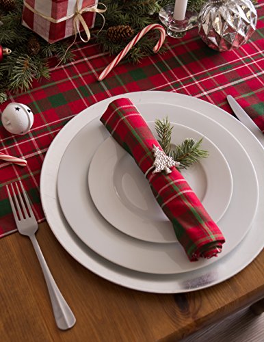 DII Holiday Dining Table Linen Collection Tartan Holly Plaid, Christmas Table Runner, 14x72, Red & Green