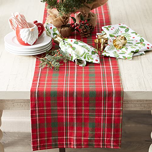 DII Holiday Dining Table Linen Collection Tartan Holly Plaid, Christmas Table Runner, 14x72, Red & Green