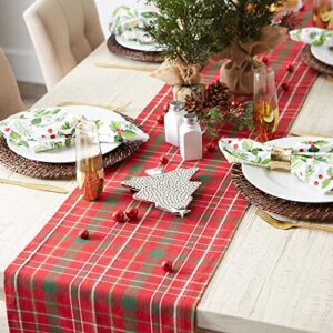 DII Holiday Dining Table Linen Collection Tartan Holly Plaid, Christmas Table Runner, 14x72, Red & Green