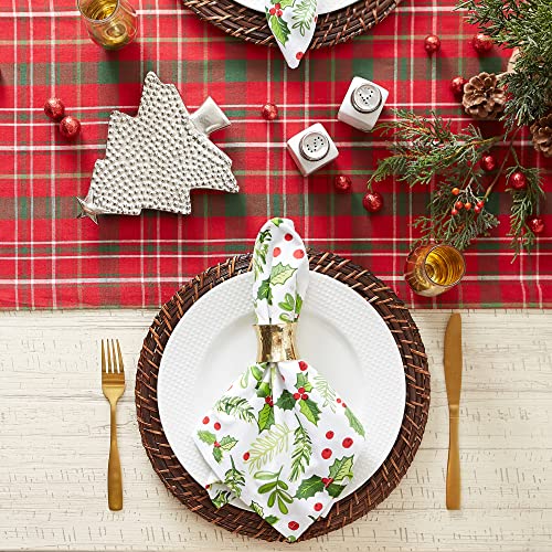 DII Holiday Dining Table Linen Collection Tartan Holly Plaid, Christmas Table Runner, 14x72, Red & Green