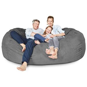 lumaland luxurious giant 7ft bean bag chair with microsuede cover - ultra soft, foam filling, washable jumbo sofa for kids, teenagers, adults sack dorm, family room dark grey