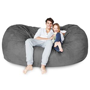 Lumaland Luxurious Giant 7ft Bean Bag Chair with Microsuede Cover - Ultra Soft, Foam Filling, Washable Jumbo Sofa for Kids, Teenagers, Adults Sack Dorm, Family Room Dark Grey