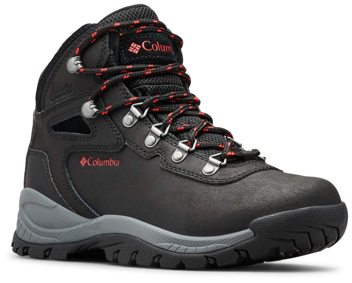 Columbia womens Newton Ridge Plus Waterproof Hiking Boot, Black/Poppy Red, 9 US