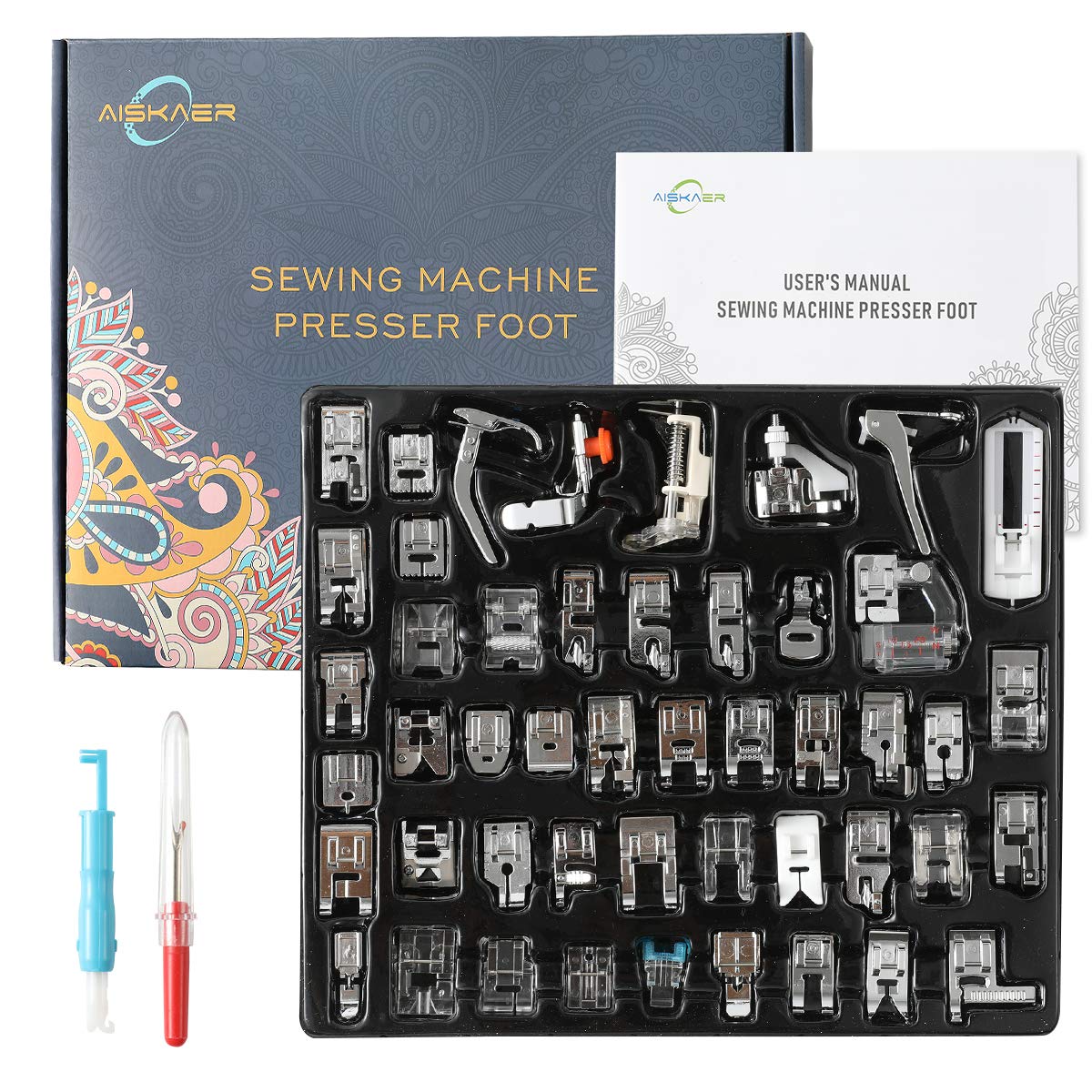 Aiskaer 48Pcs Sewing Machine Presser Feet Sewing Foot Set for Brother, Babylock, Singer, Janome, Elna, Toyota, New Home, Simplicity, Kenmore