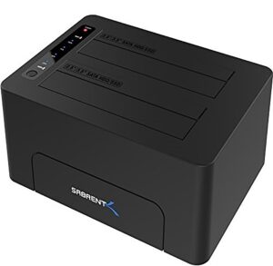 sabrent usb 3.0 to sata dual bay external hard drive docking station for 2.5 or 3.5in hdd, ssd with hard drive duplicator/cloner function [22tb support] (ec-dsk2)