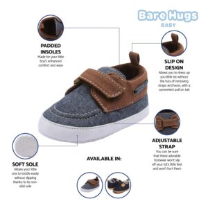 BARE HUGS Baby Boys Soft Infant Boat Shoe Style Loafer Blue Denim 3-6 Months