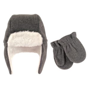 hudson baby baby girls fleece trapper and mitten set cold weather hat, heather charcoal toddler, 12-18 months us