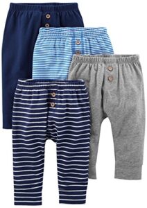 simple joys by carter's baby 4-pack neutral pant, blue/grey heather/navy/stripe, 24 months