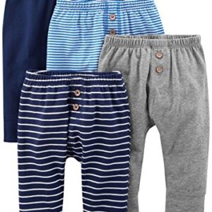 Simple Joys by Carter's Baby 4-Pack Neutral Pant, Blue/Grey Heather/Navy/Stripe, 24 Months