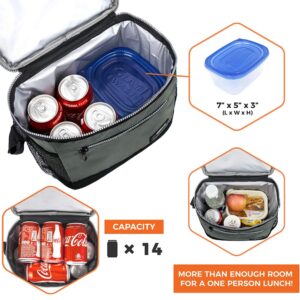 OPUX Insulated Lunch Box Men Women, Lunch Bag for Work School, Leakproof Soft Cooler Tote Adult, Large Lunch Pail Kids Boys Girls, Picnic Beach Food Bag with Shoulder Strap, Grey