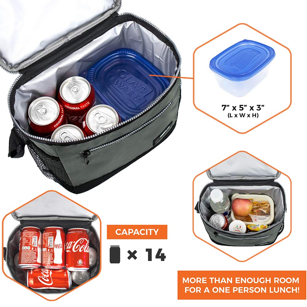 OPUX Insulated Lunch Box Men Women, Lunch Bag for Work School, Leakproof Soft Cooler Tote Adult, Large Lunch Pail Kids Boys Girls, Picnic Beach Food Bag with Shoulder Strap, Grey