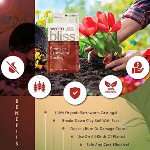 Worm Bliss (4 Qts) - Organic Worm Castings for Plants - All Natural Earthworm Castings for Plants, Flowers, & Veggies - OMRI-Listed Plant Fertilizer with 60+ Minerals - Soil Amendment for Plants