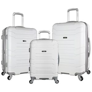 Olympia U.S.A. Denmark Expandable Hardcase Suitcase with Spinner Wheels, Available in 3-Piece Luggage Set and Carry-On Size, White