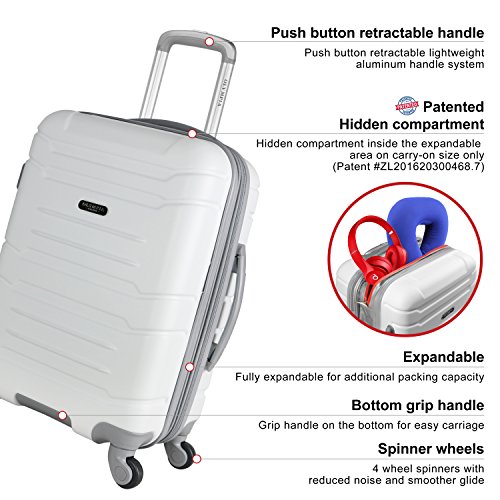 Olympia U.S.A. Denmark Expandable Hardcase Suitcase with Spinner Wheels, Available in 3-Piece Luggage Set and Carry-On Size, White