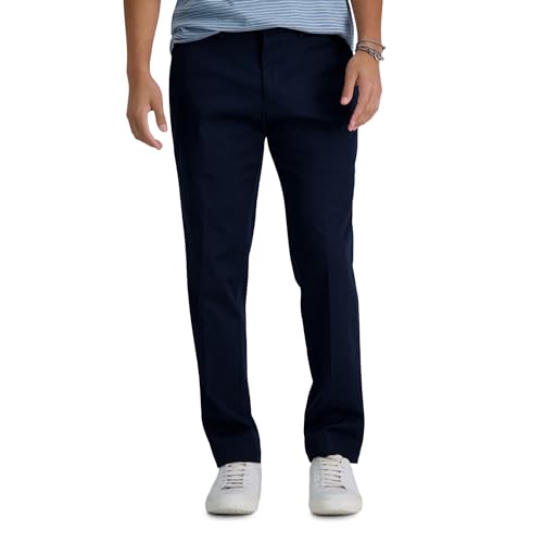 Haggar Men's Premium No Iron Khaki Straight Fit & Slim Fit Flat Front Casual Pant, Dark Navy Blue, 32W x 30L