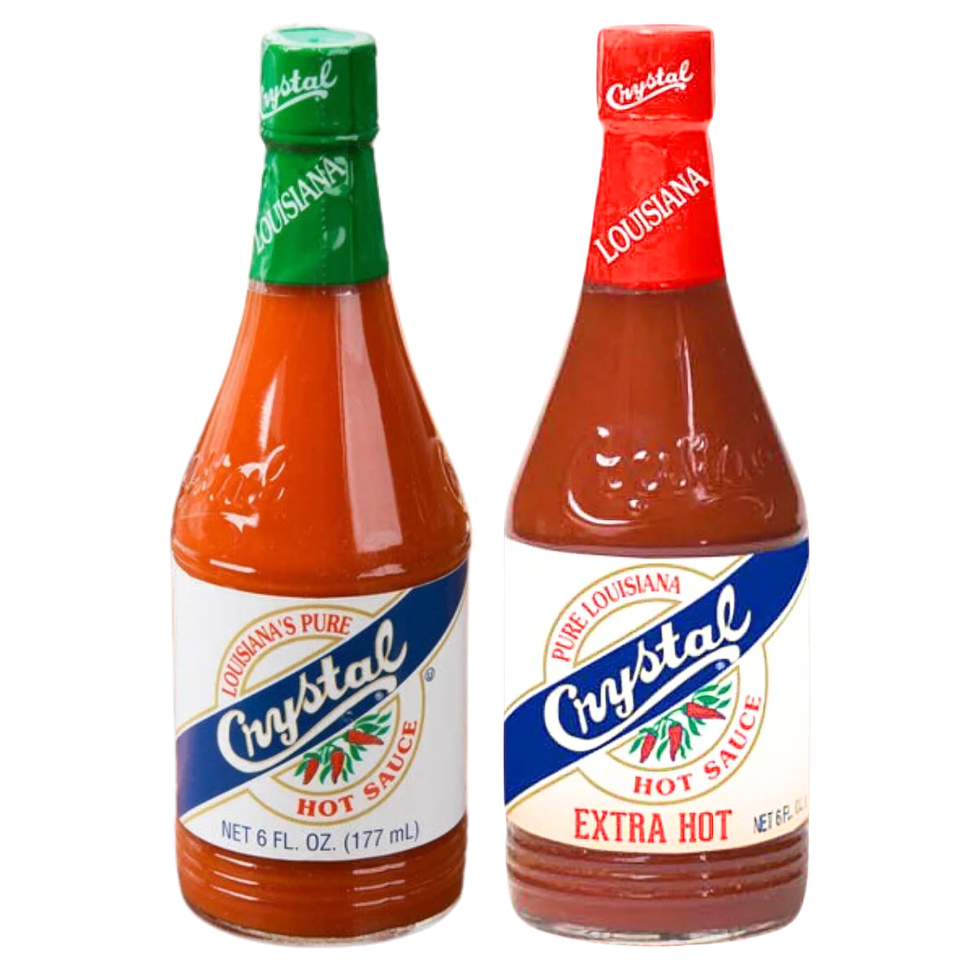 Crystal, Hot Sauce and Extra Hot Sauce Combo, 6 Ounce Bottle (Pack of 2)