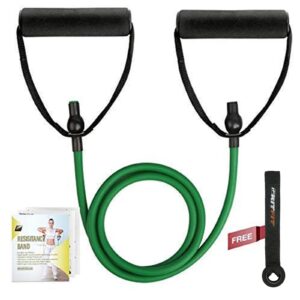 ritfit single resistance exercise band with comfortable handles - ideal for physical therapy, strength training, muscle toning - foam padding door anchor and starter guide included (green(5-10lbs))