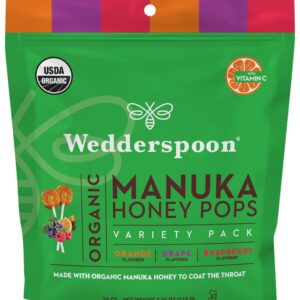 Wedderspoon Organic Manuka Honey Vitamin C Lollipops Variety Pack, 24 Count - No Artificial Flavors or Dye