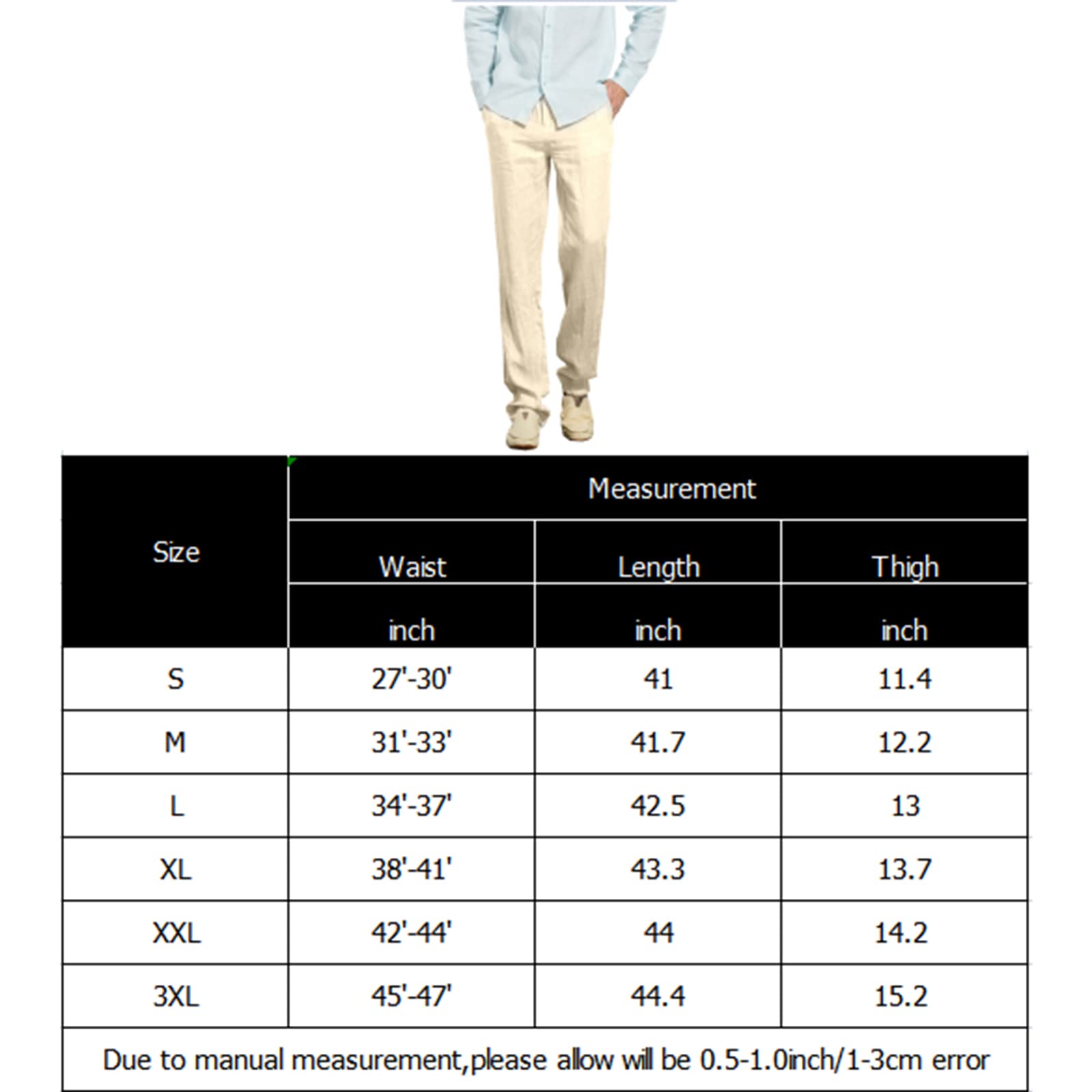 Manwan walk Men’s Casual Beach Trousers Elastic Loose Fit Lightweight Linen Summer Pants K70 (Large, Beige)