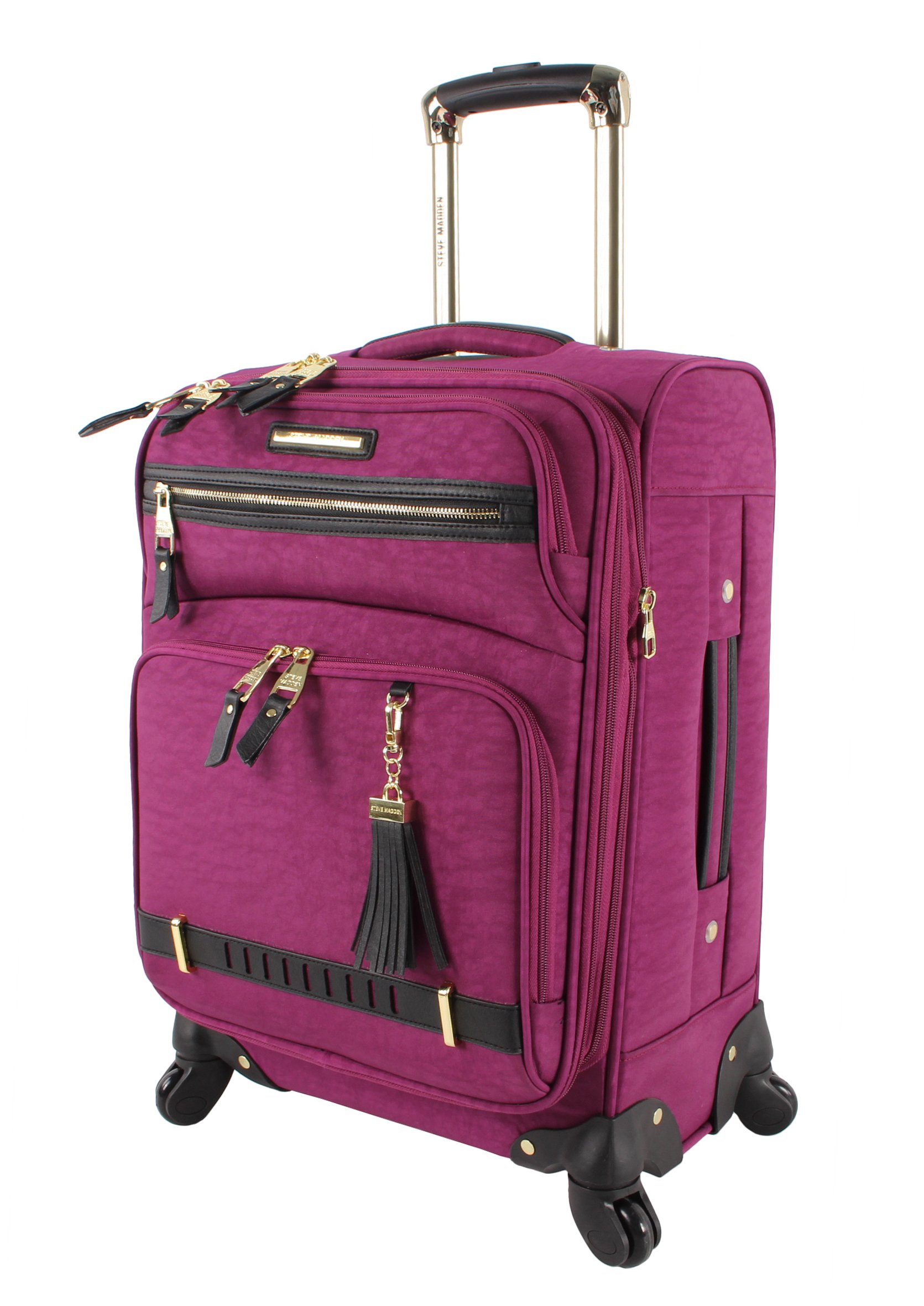 Steve Madden Designer Luggage Collection - Lightweight Softside Expandable Suitcase for Men & Women - Durable 20 Inch Carry On Bag with 4-Rolling Spinner Wheels (Peek-A-Boo Purple)