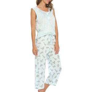 Casual Nights Women's Lace Sleeveless Top and Capri Bottom Sleepwear Pajama Set - Green - 4X-Large