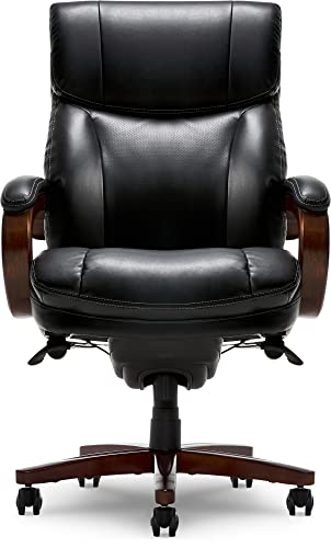 La-Z-Boy Trafford Big and Tall Executive Office Chair with AIR Technology, High Back Ergonomic Lumbar Support, Black Bonded Leather