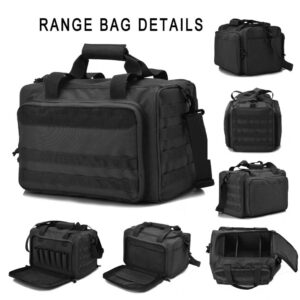 Tactical Gun Shooting Range Bag, Deluxe Pistol Range Duffle Bags Black