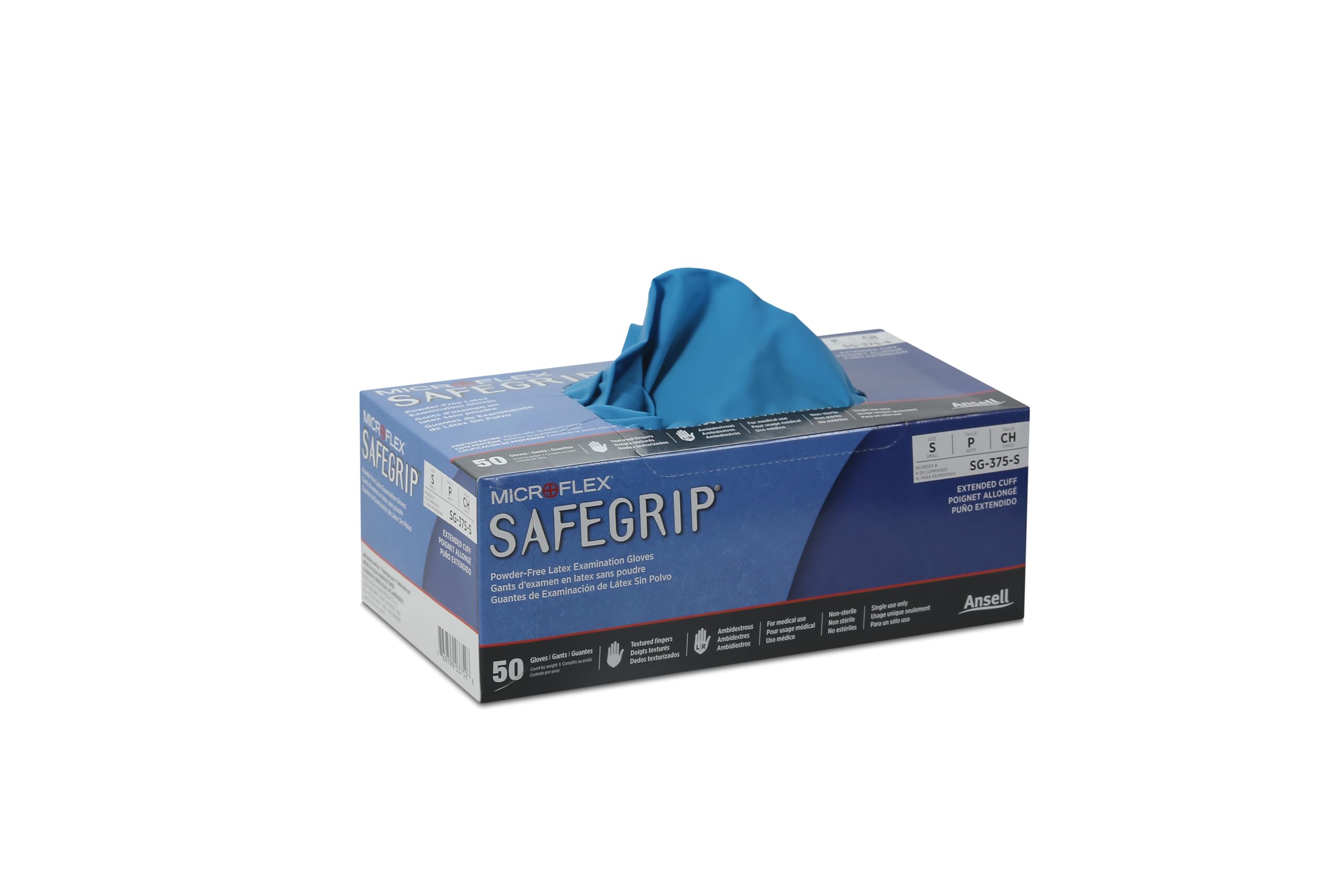 Microflex SafeGrip SG-375 Extra Thick Disposable Latex Gloves for Life Sciences, Automotive w/Textured Fingertips - XL, Blue (Box of 50)