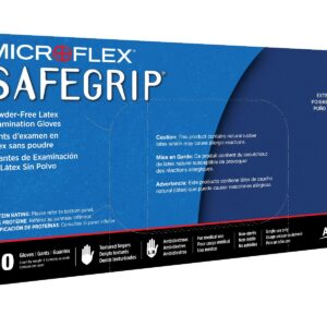 Microflex SafeGrip SG-375 Extra Thick Disposable Latex Gloves for Life Sciences, Automotive w/Textured Fingertips - XL, Blue (Box of 50)