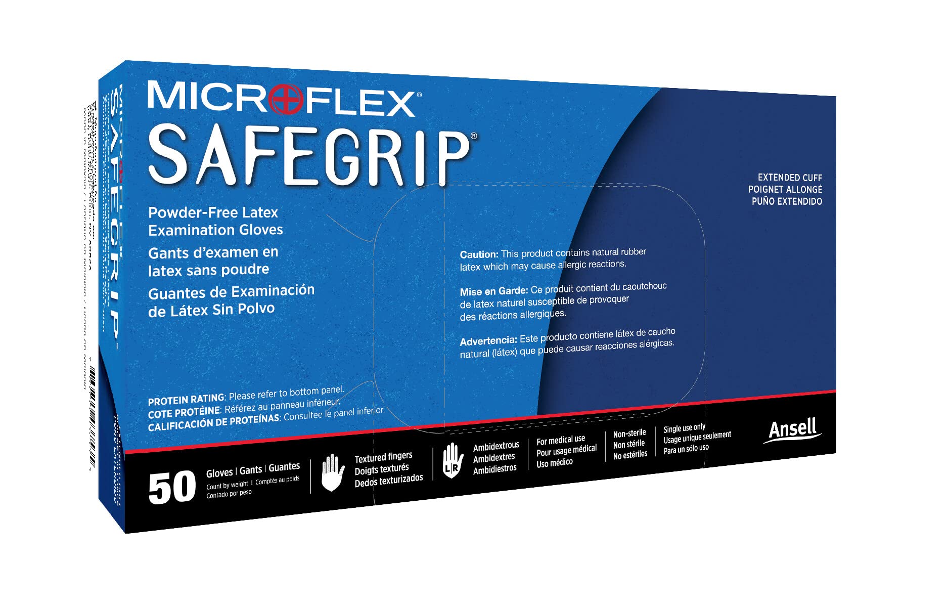 Microflex SafeGrip SG-375 Extra Thick Disposable Latex Gloves for Life Sciences, Automotive w/Textured Fingertips - XL, Blue (Box of 50)