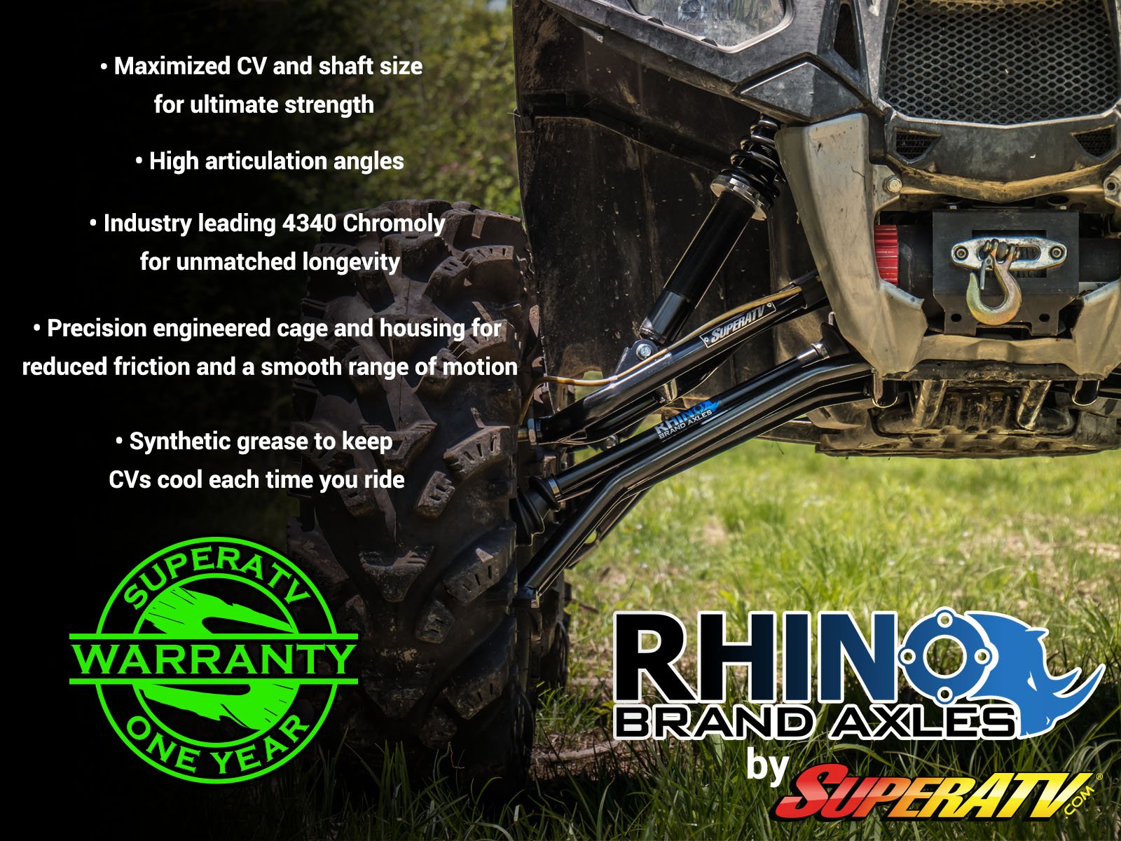 SuperATV Heavy Duty Rhino Brand Rear Axle for Polaris Sportsman XP 850 (2009+) With a 6" Lift Kit - REAR Axle