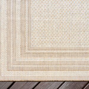 Unique Loom Outdoor Border Collection Area Rug - Multi Border (4' 1" x 6' 1" Rectangle, Tan/ Light Brown)