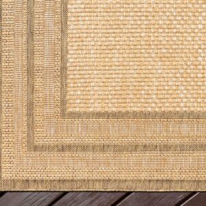 Unique Loom Outdoor Border Collection Area Rug - Multi Border (4' 1" x 6' 1" Rectangle, Tan/ Light Brown)