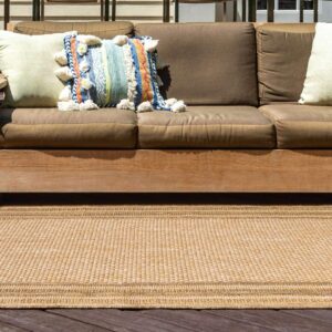 Unique Loom Outdoor Border Collection Area Rug - Multi Border (4' 1" x 6' 1" Rectangle, Tan/ Light Brown)