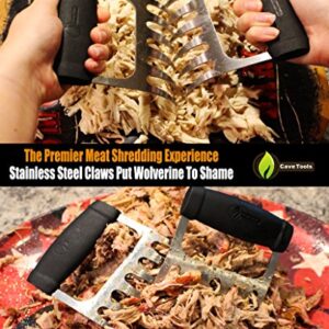 Cave Tools Metal Meat Claws for Shredding Pulled Pork, Chicken, Turkey, and Beef- Handling & Carving Food - Barbecue Grill Accessories for Smoker, or Slow Cooker - Knuckle Grip