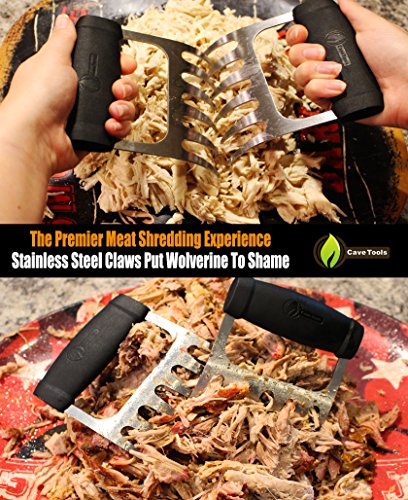 Cave Tools Metal Meat Claws for Shredding Pulled Pork, Chicken, Turkey, and Beef- Handling & Carving Food - Barbecue Grill Accessories for Smoker, or Slow Cooker - Knuckle Grip