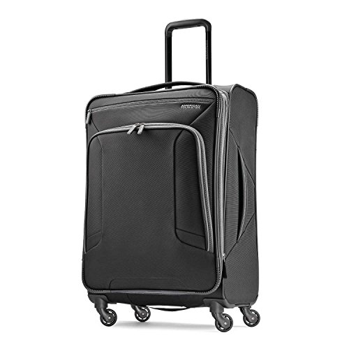 American Tourister 4 Kix Expandable Softside Luggage with Spinner Wheels, Black/Grey, Checked-Medium 25-Inch