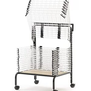 Copernicus Wide 20-Shelf Spring-Loaded Rolling Art Drying Rack for Classrooms and Art Studios, White/Black