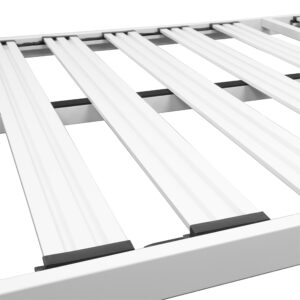 Mellow Rocky Base C 14" Platform Bed Heavy Duty Steel White, w/ Patented Wide Steel Slats (No Box Spring Needed) - Queen