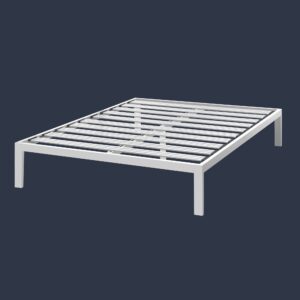 Mellow Rocky Base C 14" Platform Bed Heavy Duty Steel White, w/ Patented Wide Steel Slats (No Box Spring Needed) - Queen